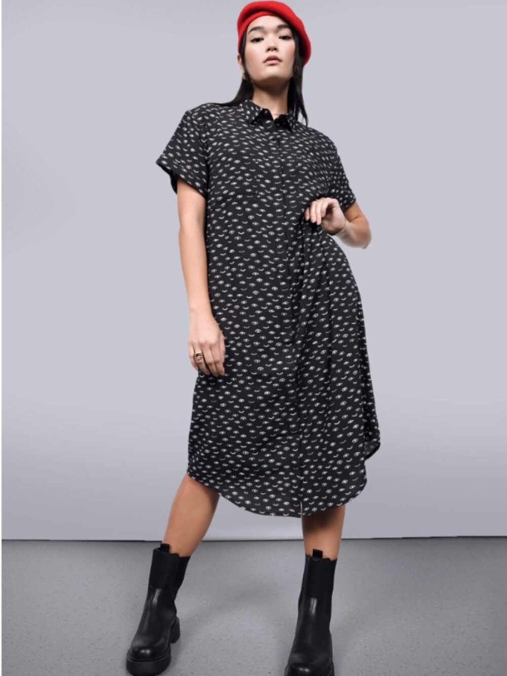 Wildfang The Empower Short Sleeve Shirt Dress in Wink Black Sz XL